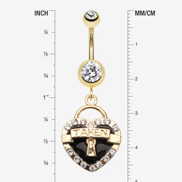 Detail View 1 of Golden Heart Lock Sparkle Belly Ring-Clear Gem/Black